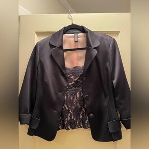 Laundry black satin blazer & a lace black and pink top with spaghetti straps